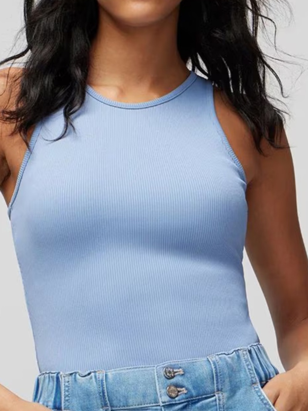 WHBM FORME Ribbed Scoop Neck Tank Top - chambray Blue